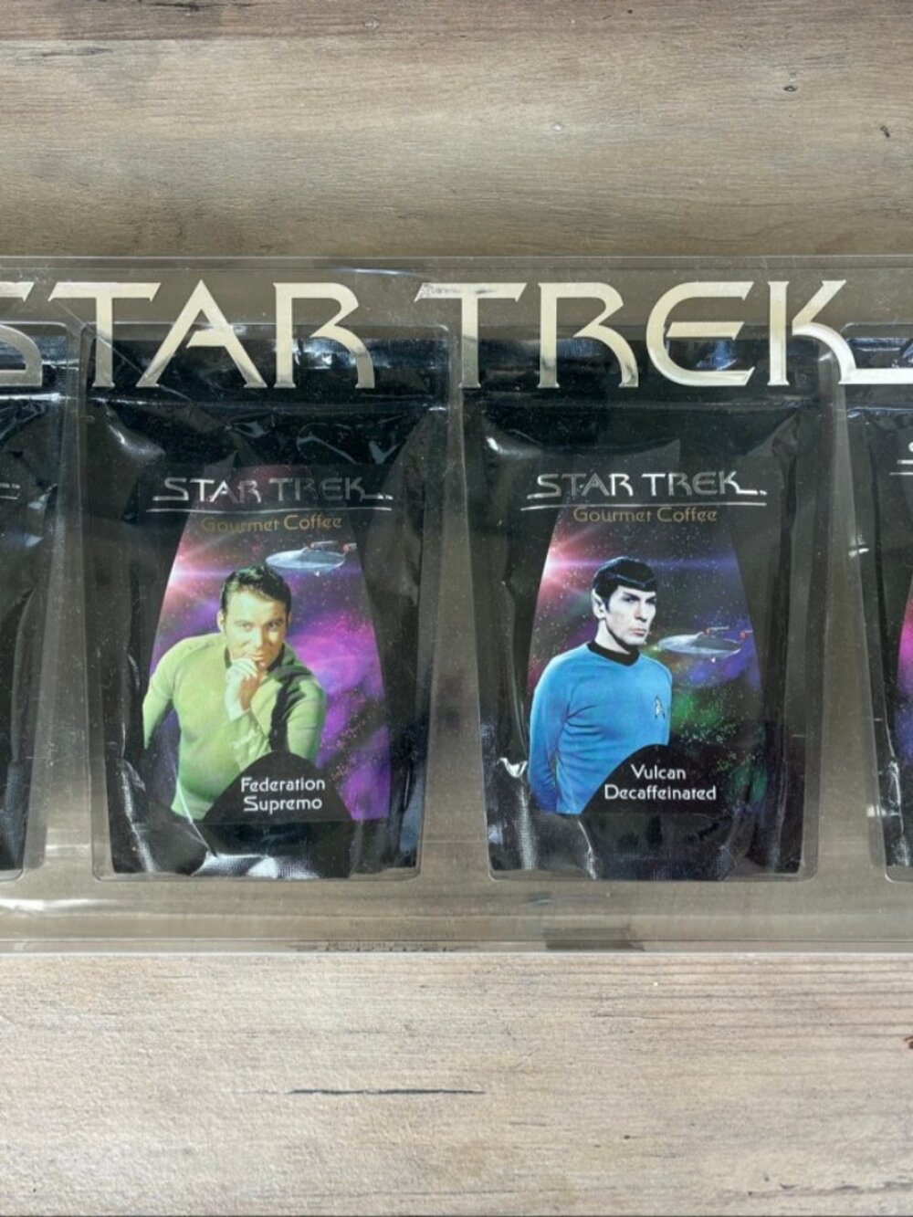 Star Trek Original Series Coffee Sampler Pack 1998 4 Bags Display Case Vintage